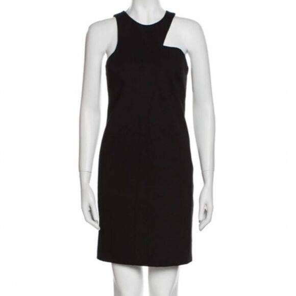 Halston Heritage Black Ponte Cut Out Asymmetrical Sleeveless Bodycon Mini Dress - Picture 2 of 7